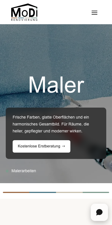 Website von MoDi Renovierung am Handy